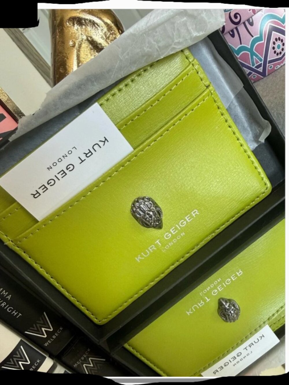Kurt Geiger Bond Leather Card Holder • Lime • NWT Box • Eagle Head • Rare - Picture 2 of 11